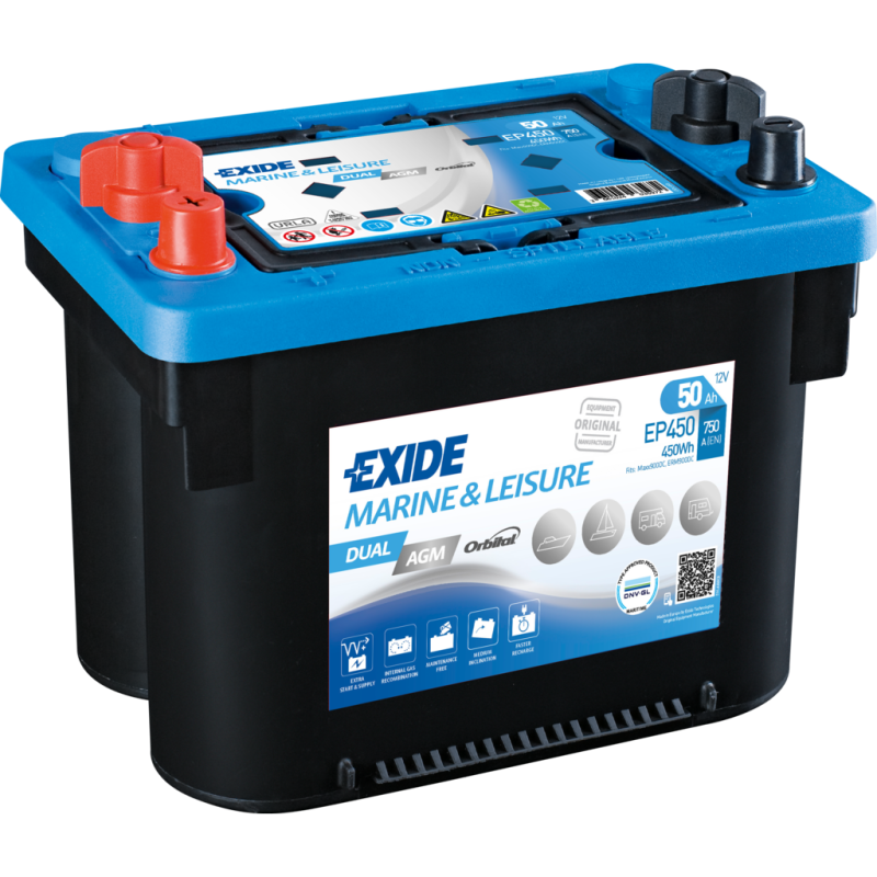 Batería Exide EP450 Marina Dual. Tecnología AGM. 12V - 50Ah/750A (EN) (260x173x206mm)