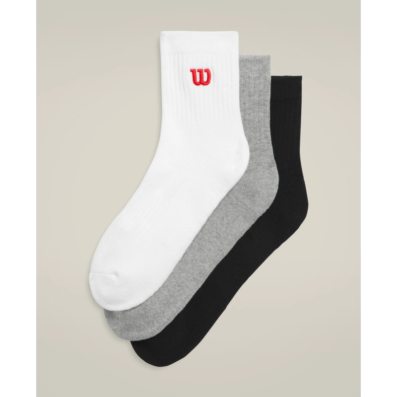 WILSON CALCETINES U QTR TOP PACK DE 3 BLANCO BRILLANTE/NEGRO